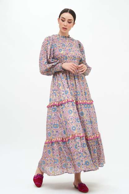 Smocked Maxi 3/4 Sleeve- Corum Blue