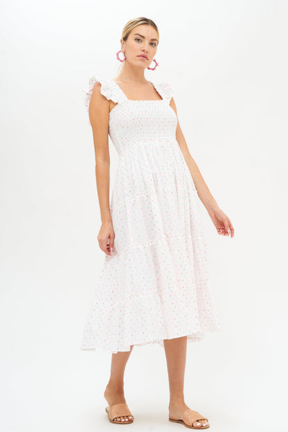 Smocked Ruffle Strap Midi- Dipsy White