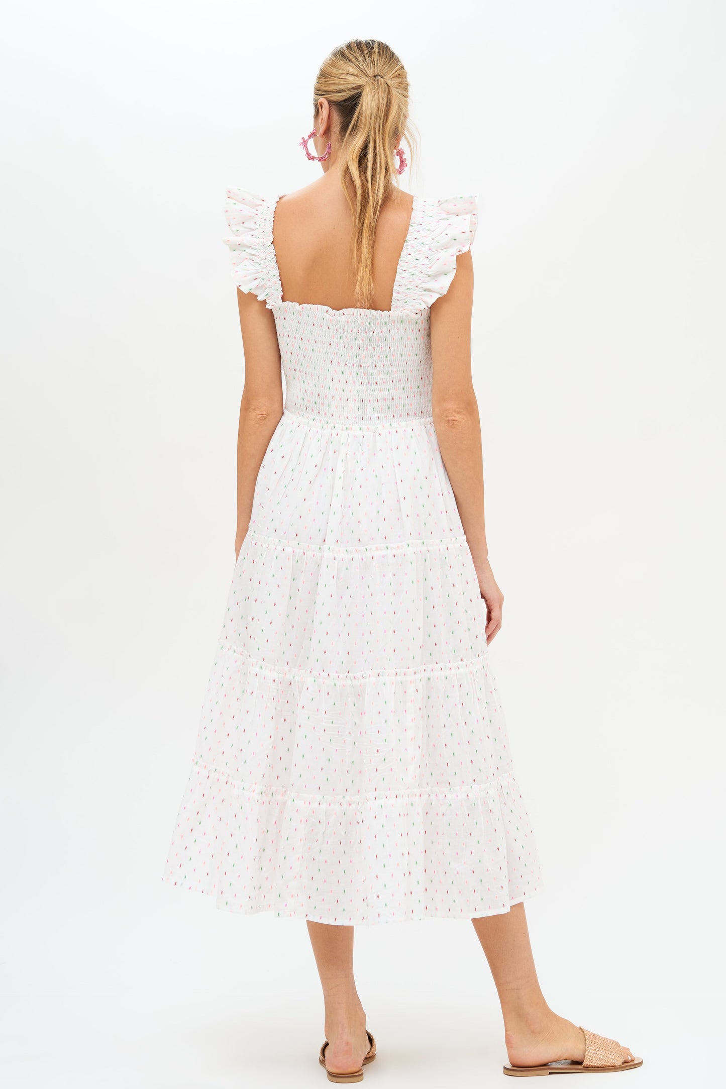 Smocked Ruffle Strap Midi- Dipsy White