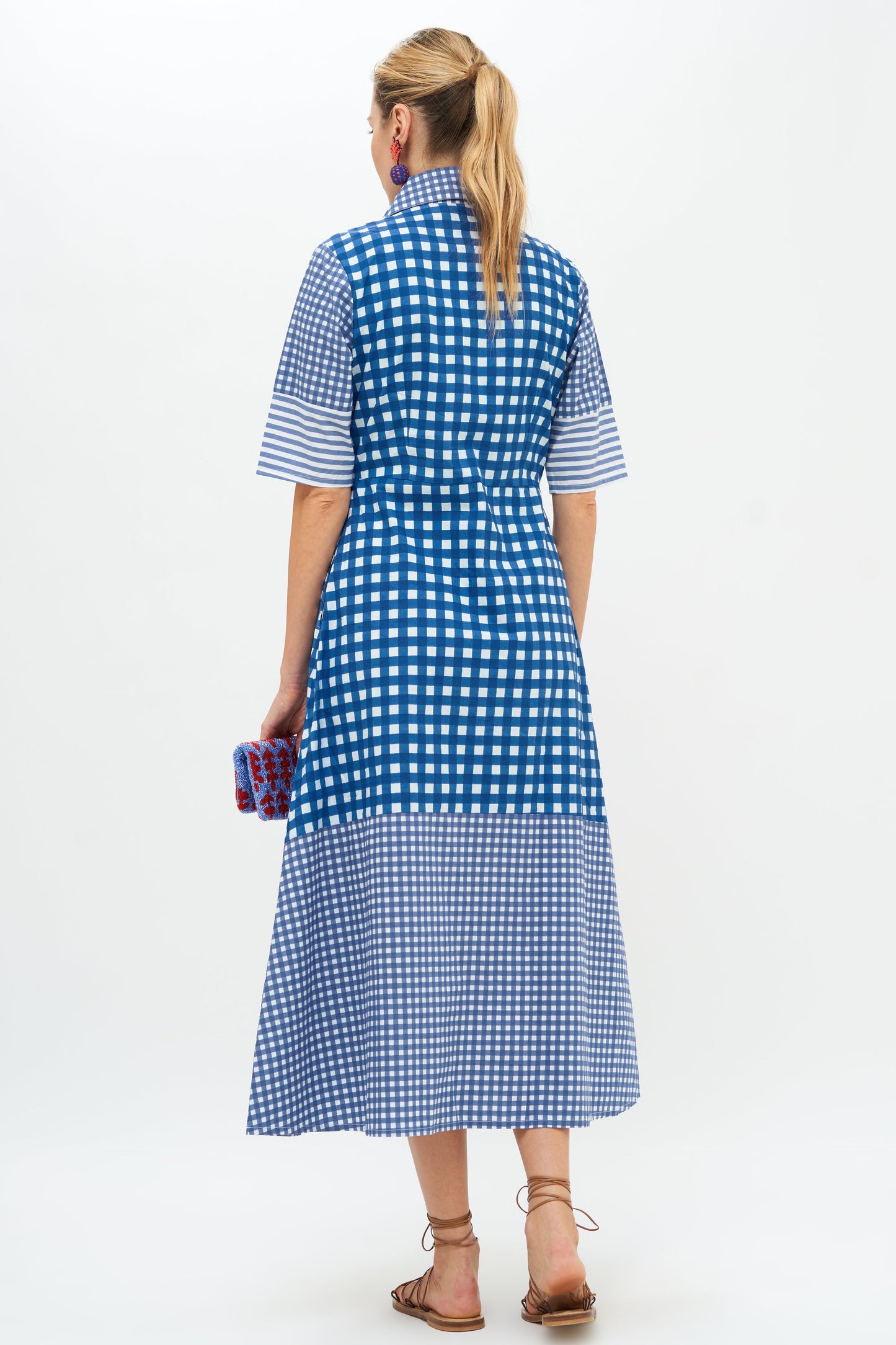 3/4 Shirt Dress Midi- Gingham Navy