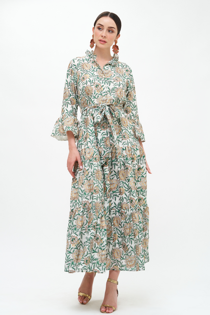 Ruffle Collar Bell Maxi- Hedera Green