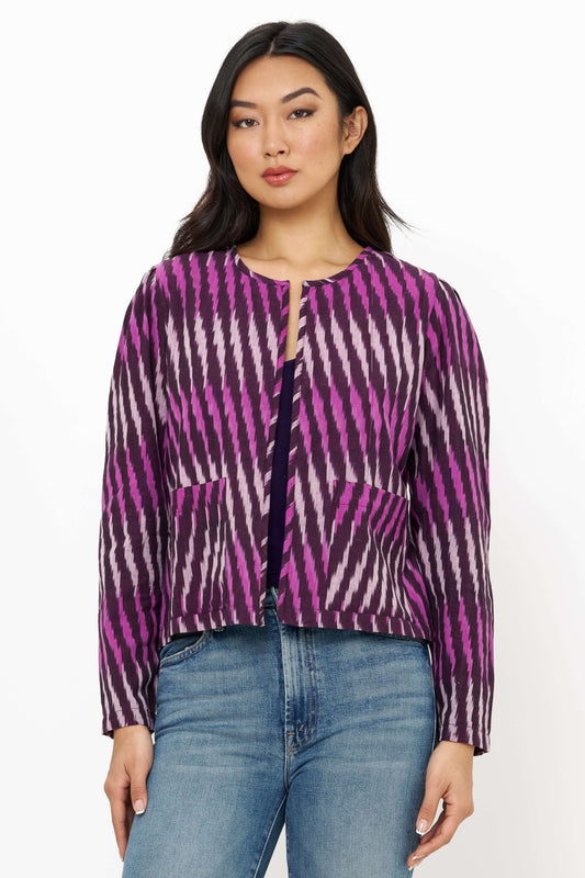 Crew Neck Jacket- Ikat Purple