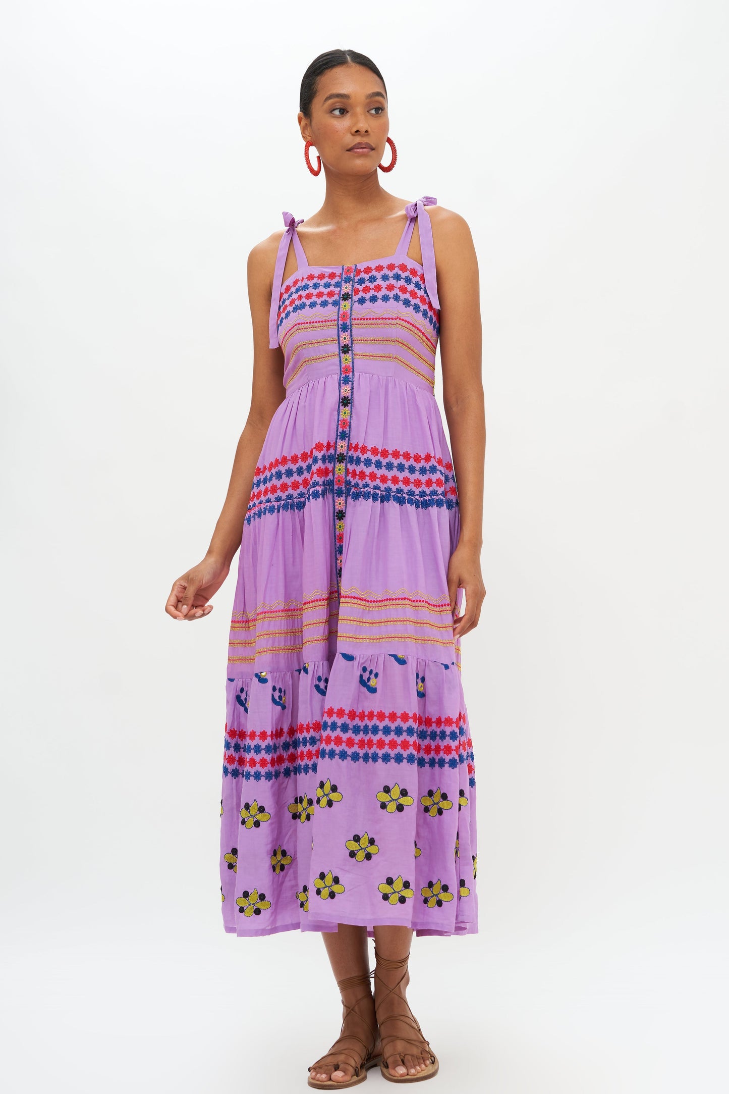 Tie Strap Embroidered Midi- Lucknow Lilac