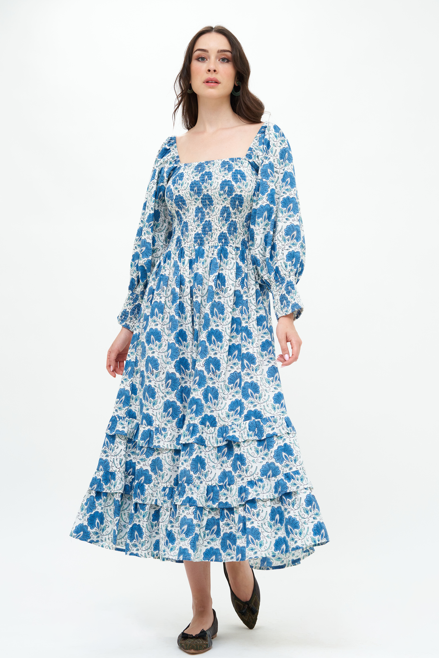 Smocked Top Ruffle Midi- Morrison Blue