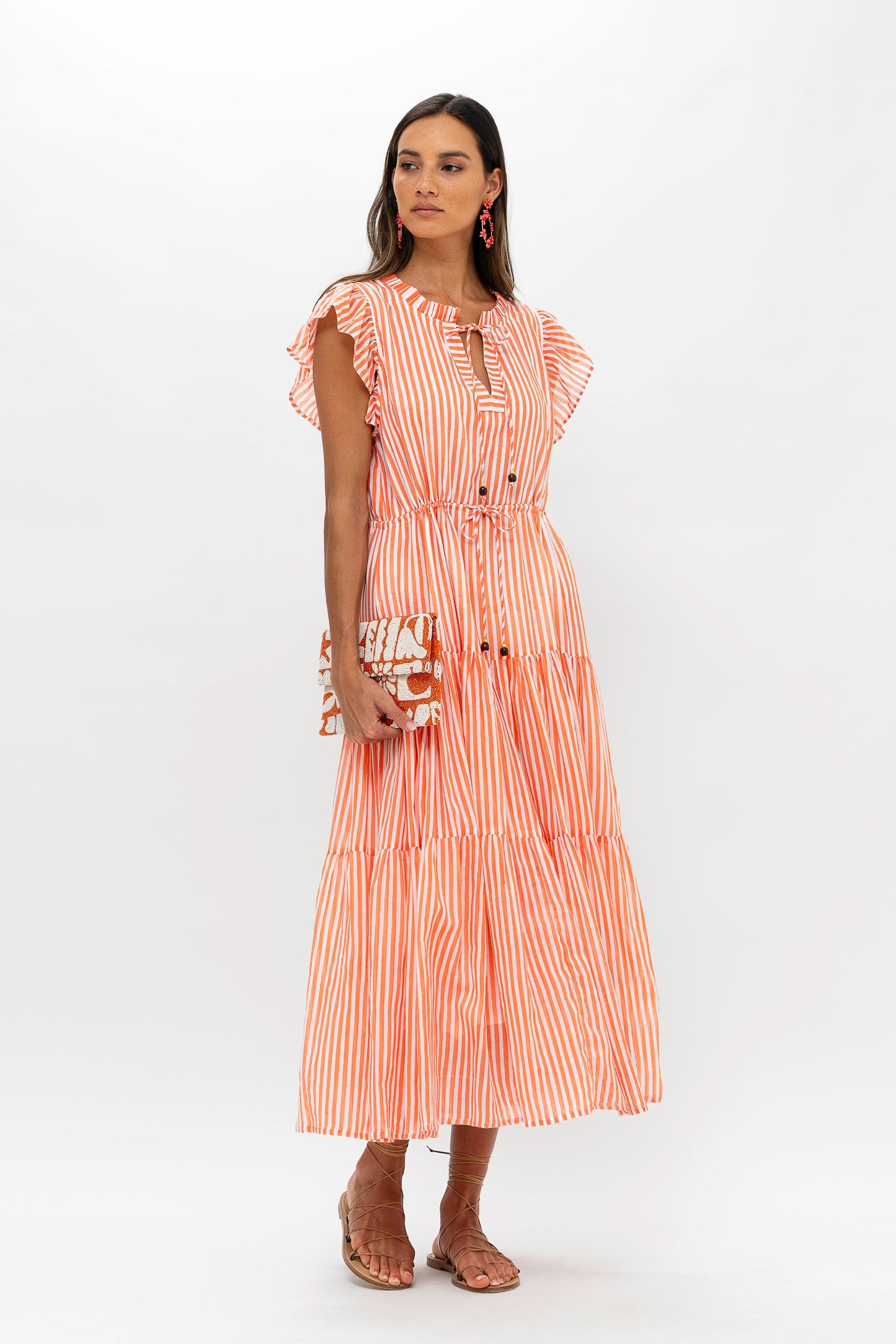 Cinched Flirty Midi- Playa Coral