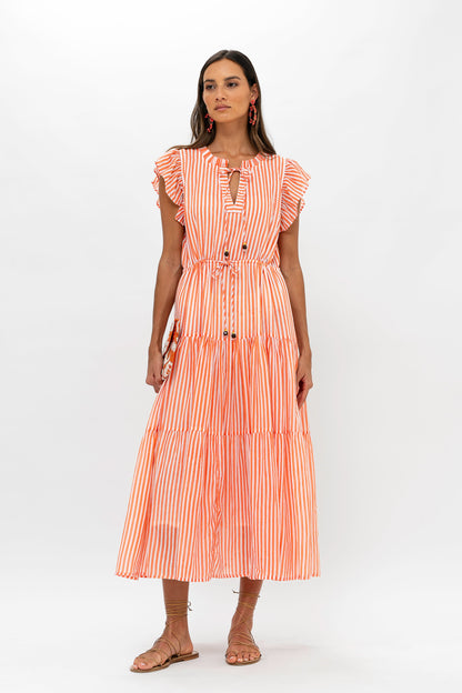 Cinched Flirty Midi- Playa Coral