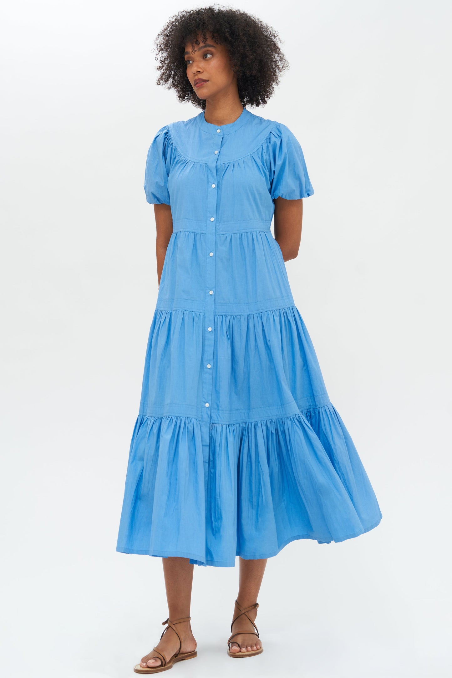 Scoop Tiered Midi- Solid Blue