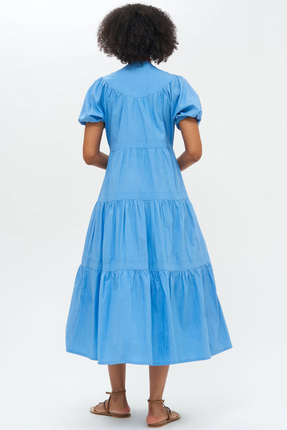 Scoop Tiered Midi- Solid Blue