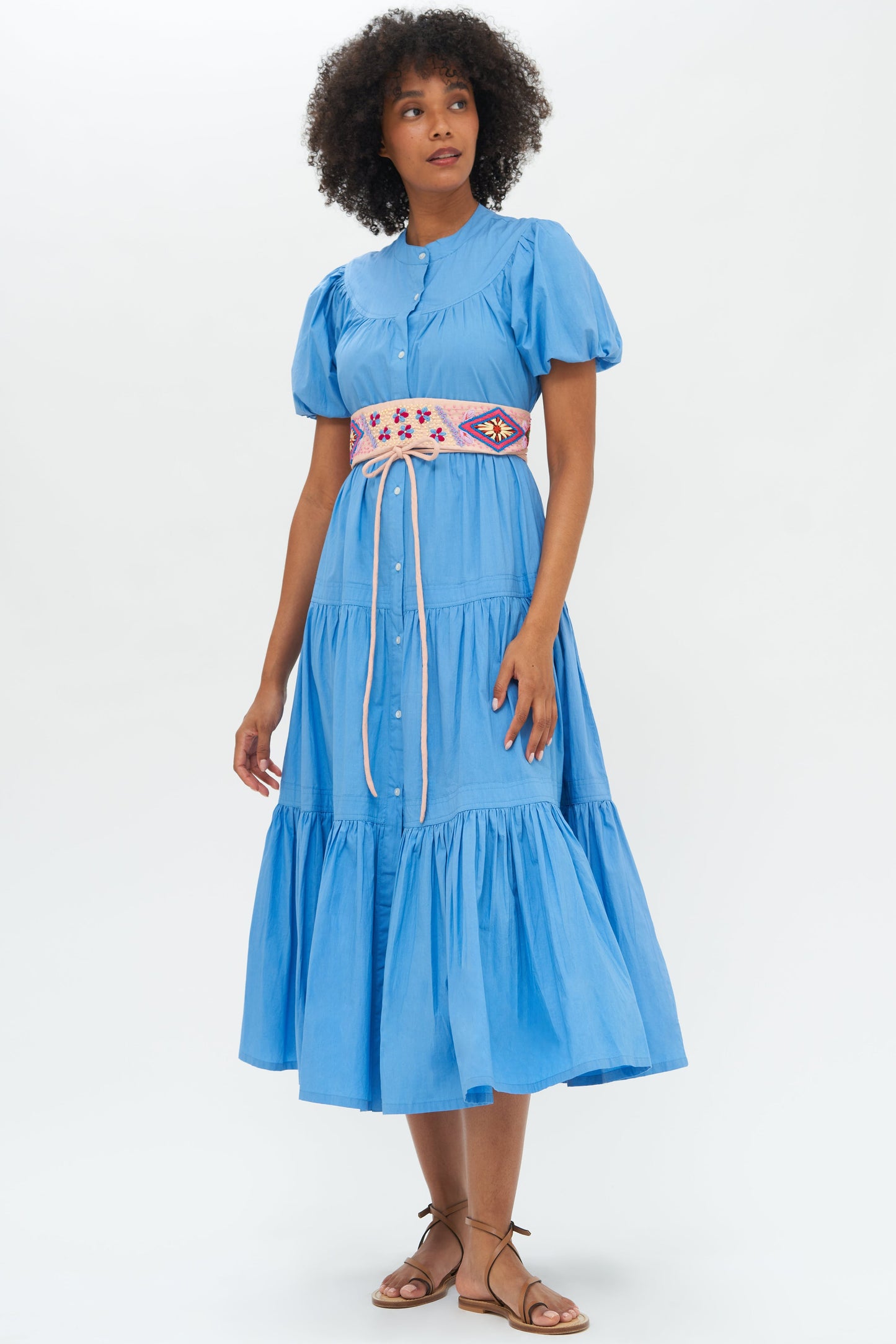 Scoop Tiered Midi- Solid Blue