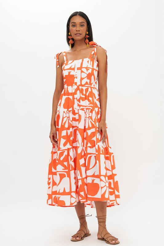 Tie Strap Button Midi- Twiggy Orange